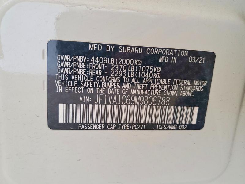 2021 Subaru Wrx მანქანა იყიდება აუქციონზე, vin: JF1VA1C69M9806788, აუქციონის ნომერი: 56062716