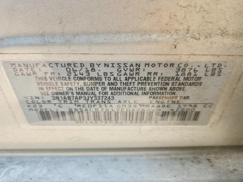 2018 Nissan Sentra მანქანა იყიდება აუქციონზე, vin: 3N1AB7AP3JY337243, აუქციონის ნომერი: 58880136