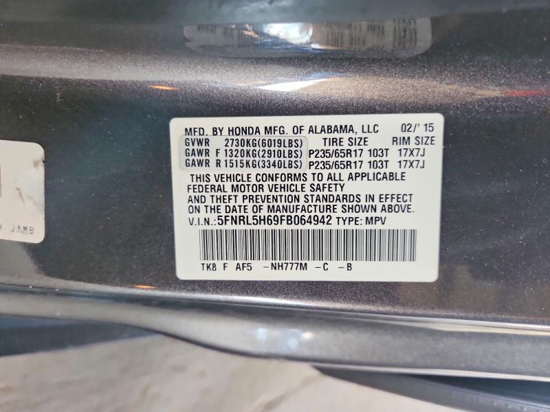 2015 Honda Odyssey მანქანა იყიდება აუქციონზე, vin: 5FNRL5H69FB064942, აუქციონის ნომერი: 55644326