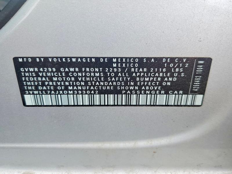 2013 Volkswagen Jetta მანქანა იყიდება აუქციონზე, vin: 3VWLL7AJXDM393042, აუქციონის ნომერი: 55173806
