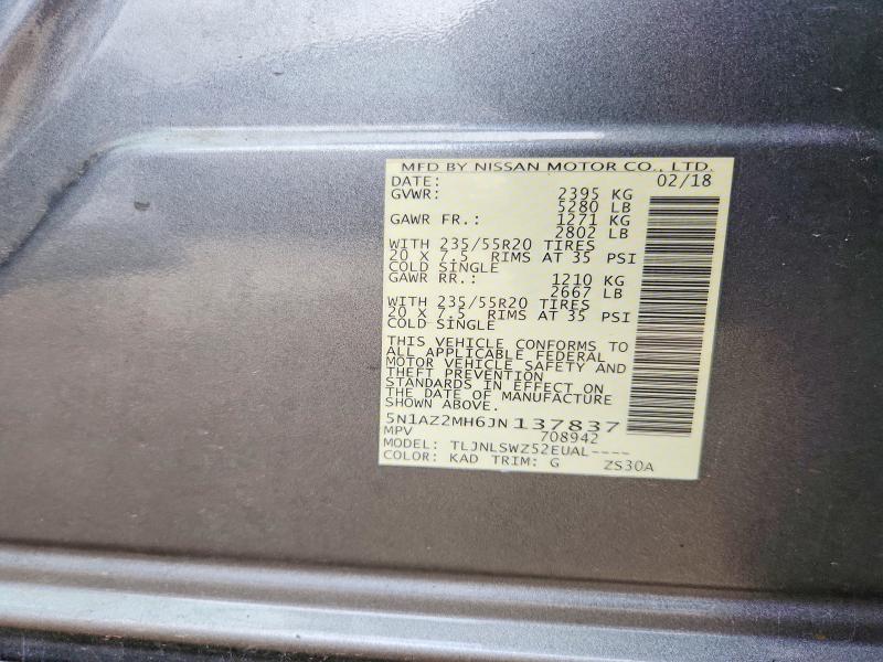 Продажа на аукционе авто 2018 Nissan Murano, vin: 5N1AZ2MH6JN137837, номер лота: 57356506