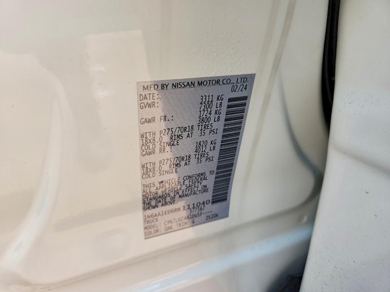 2024 Nissan Titan მანქანა იყიდება აუქციონზე, vin: 1N6AA1ED6RN111040, აუქციონის ნომერი: 51026976