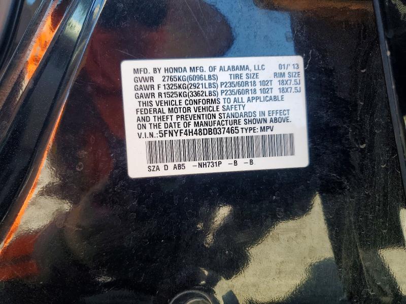 57578016 :رقم المزاد ، 5FNYF4H48DB037465 vin ، 2013 Honda Pilot مزاد بيع