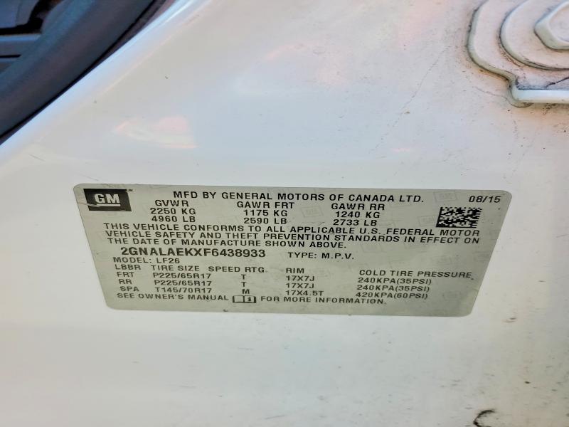Aukcja sprzedaży 2015 Chevrolet Equinox, vin: 2GNALAEKXF6438933, numer aukcji: 55562116