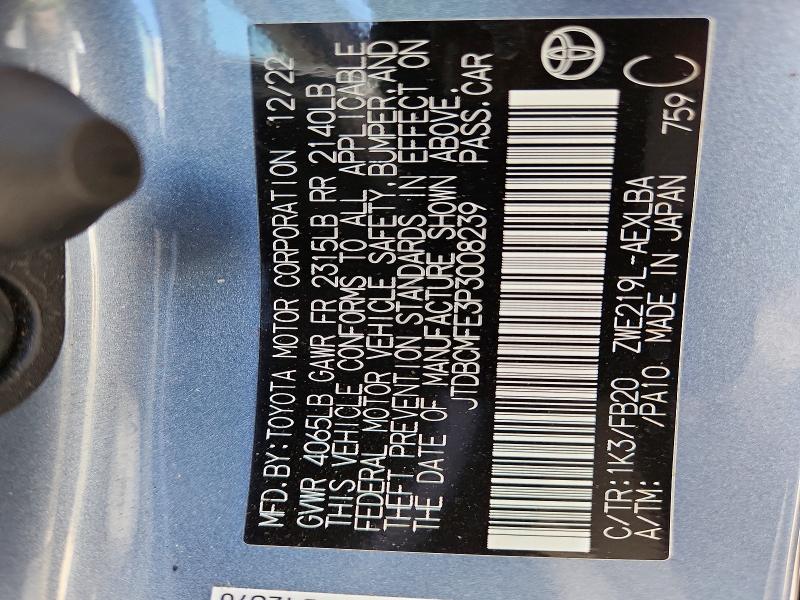 Продажа на аукционе авто 2023 Toyota Corolla Hybrid, vin: JTDBCMFE3P3008239, номер лота: 56671826