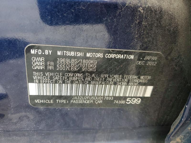 2013 Mitsubishi Lancer მანქანა იყიდება აუქციონზე, vin: JA32U2FU5DU017893, აუქციონის ნომერი: 58301216
