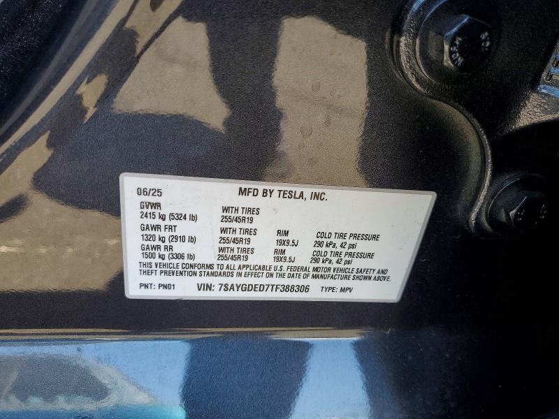 2026 Tesla Model Y მანქანა იყიდება აუქციონზე, vin: 7SAYGDED7TF388306, აუქციონის ნომერი: 57702106