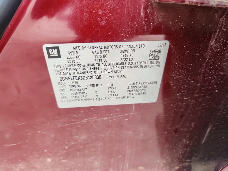 2016 Chevrolet Equinox მანქანა იყიდება აუქციონზე, vin: 2GNFLFEK3G6135836, აუქციონის ნომერი: 57953016