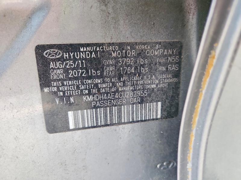 2012 Hyundai Elantra მანქანა იყიდება აუქციონზე, vin: KMHDH4AE4CU282955, აუქციონის ნომერი: 56328976