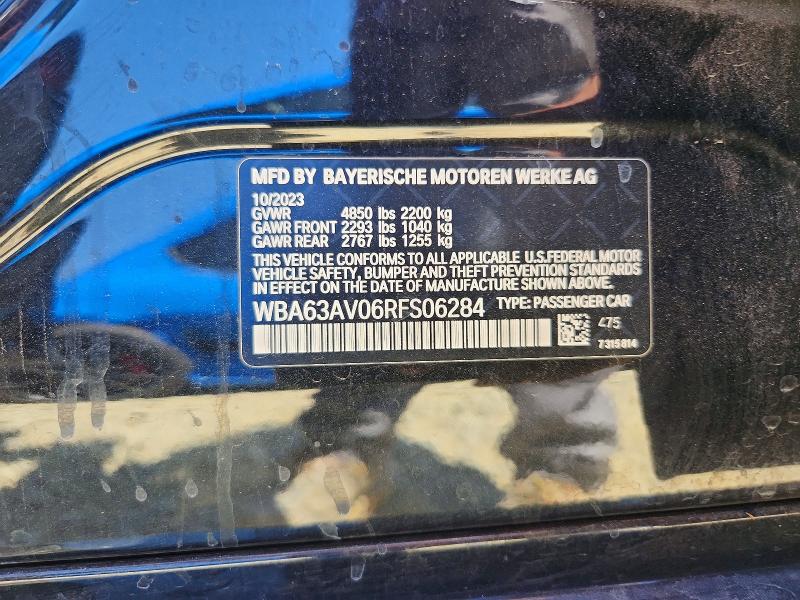 58144736 :رقم المزاد ، WBA63AV06RFS06284 vin ، 2024 Bmw 430i مزاد بيع