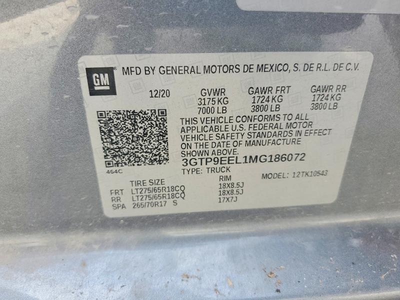 Продажа на аукционе авто 2021 Gmc Sierra, vin: 3GTP9EEL1MG186072, номер лота: 56320536