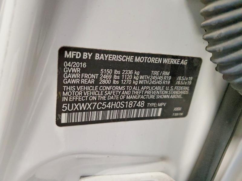 Продаж на аукціоні авто 2017 Bmw X3, vin: 5UXWX7C54H0S18748, номер лоту: 58702336