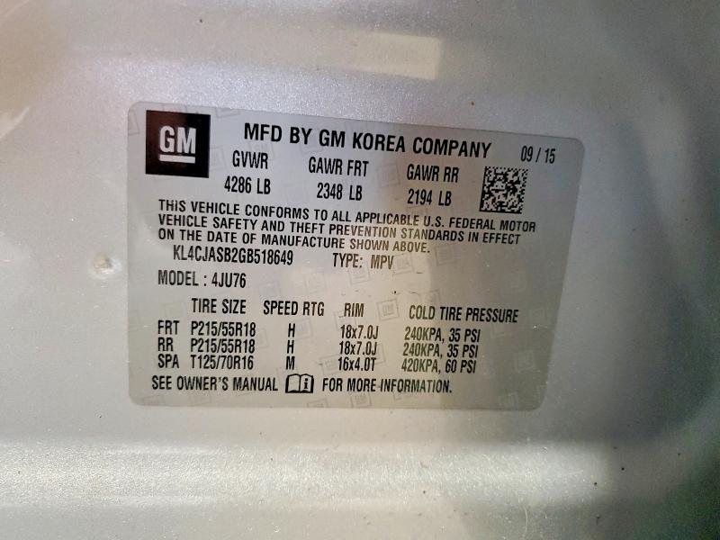 Продаж на аукціоні авто 2016 Buick Encore, vin: KL4CJASB2GB518649, номер лоту: 56104446