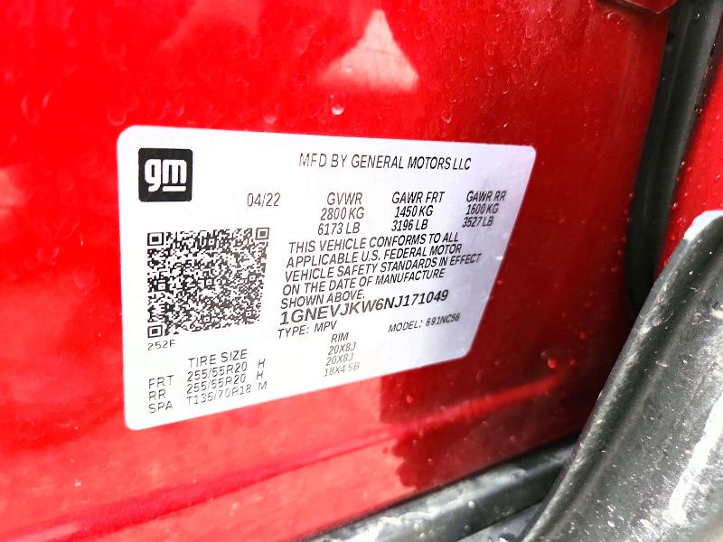 59062046 :رقم المزاد ، 1GNEVJKW6NJ171049 vin ، 2022 Chevrolet Traverse مزاد بيع