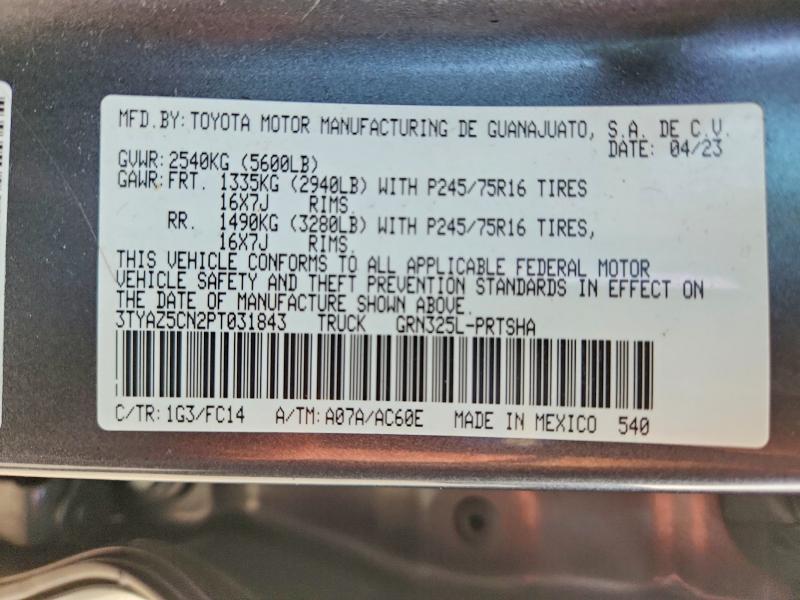 58481056 :رقم المزاد ، 3TYAZ5CN2PT031843 vin ، 2023 Toyota Tacoma مزاد بيع