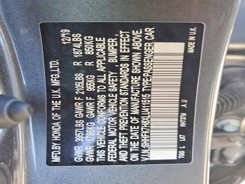 Aukcja sprzedaży 2020 Honda Civic, vin: SHHFK7H8XLU411515, numer aukcji: 57945266