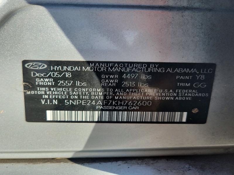 Aukcja sprzedaży 2019 Hyundai Sonata, vin: 5NPE24AF7KH762600, numer aukcji: 59001916