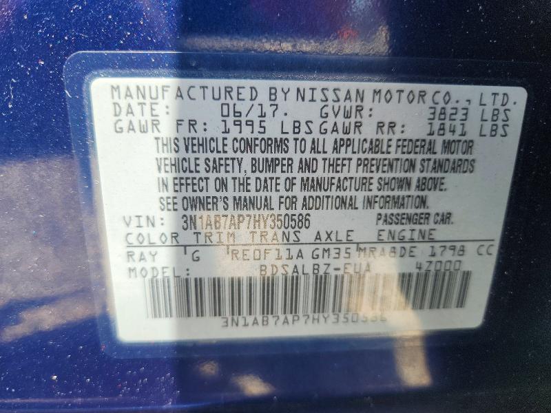 59051626 :رقم المزاد ، 3N1AB7AP7HY350586 vin ، 2017 Nissan Sentra مزاد بيع