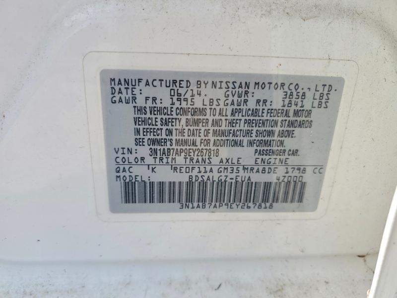 57954456 :رقم المزاد ، 3N1AB7AP9EY267818 vin ، 2014 Nissan Sentra مزاد بيع