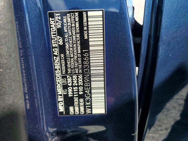 Продаж на аукціоні авто 2022 Mercedes-benz A, vin: W1K3G4EB9NJ338661, номер лоту: 55569386