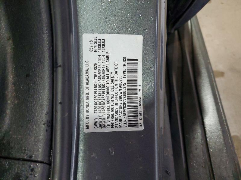 58647086 :رقم المزاد ، 5FPYK3F77KB006375 vin ، 2019 Honda Ridgeline مزاد بيع