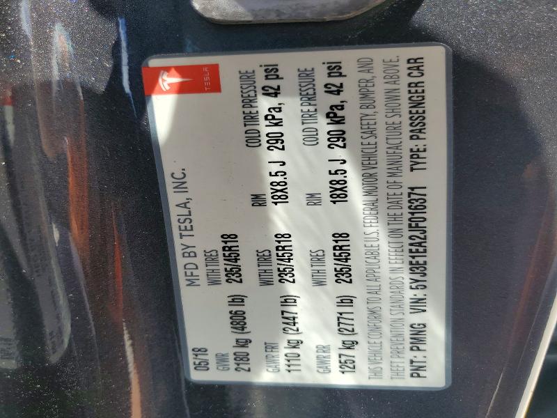 Продаж на аукціоні авто 2018 Tesla Model 3, vin: 5YJ3E1EA2JF016371, номер лоту: 56786986