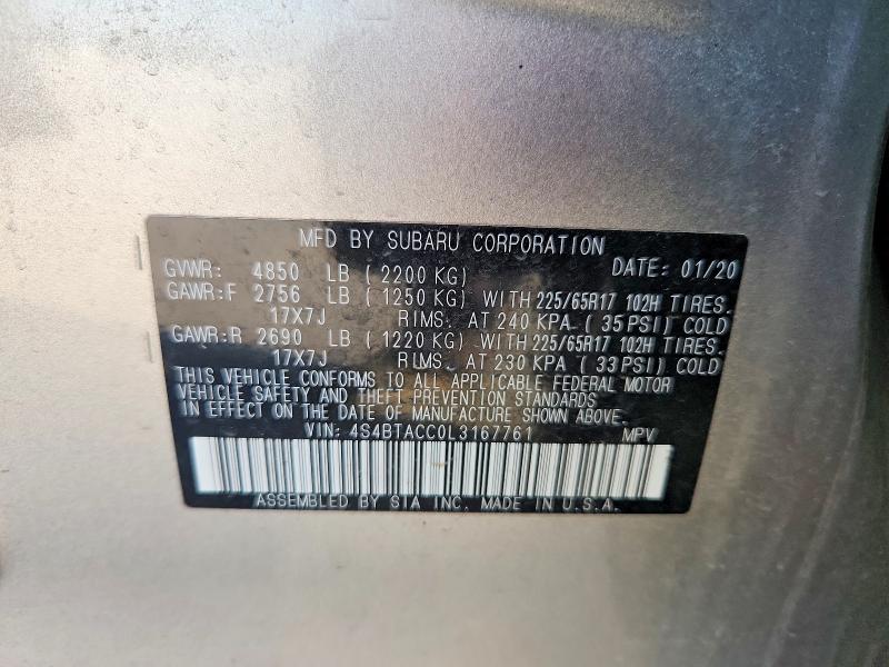 Продаж на аукціоні авто 2020 Subaru Outback, vin: 4S4BTACC0L3167761, номер лоту: 55108536