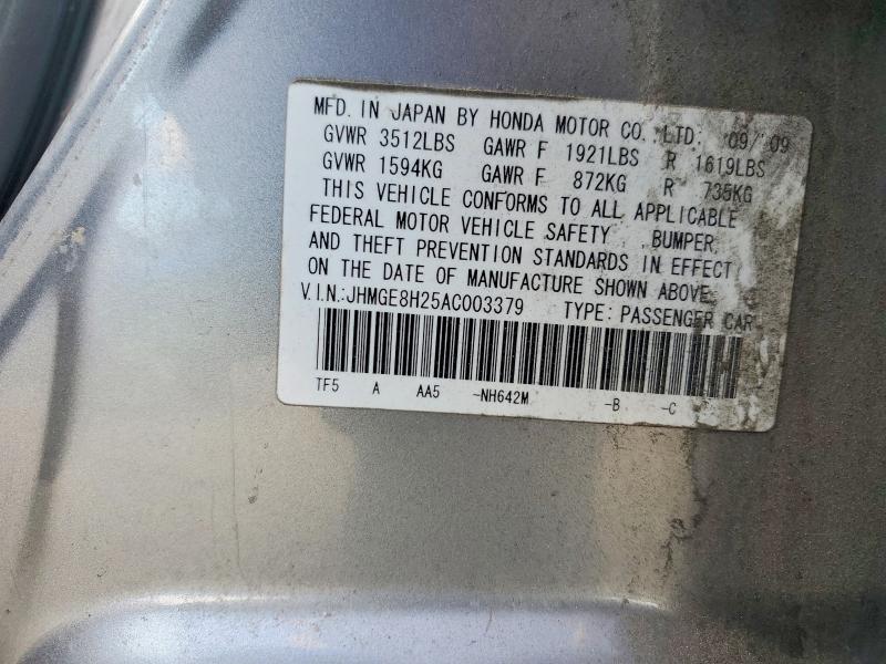 2010 Honda Fit მანქანა იყიდება აუქციონზე, vin: JHMGE8H25AC003379, აუქციონის ნომერი: 56468276