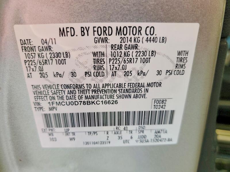 Продажа на аукционе авто 2011 Ford Escape, vin: 1FMCU0D78BKC16626, номер лота: 56858746