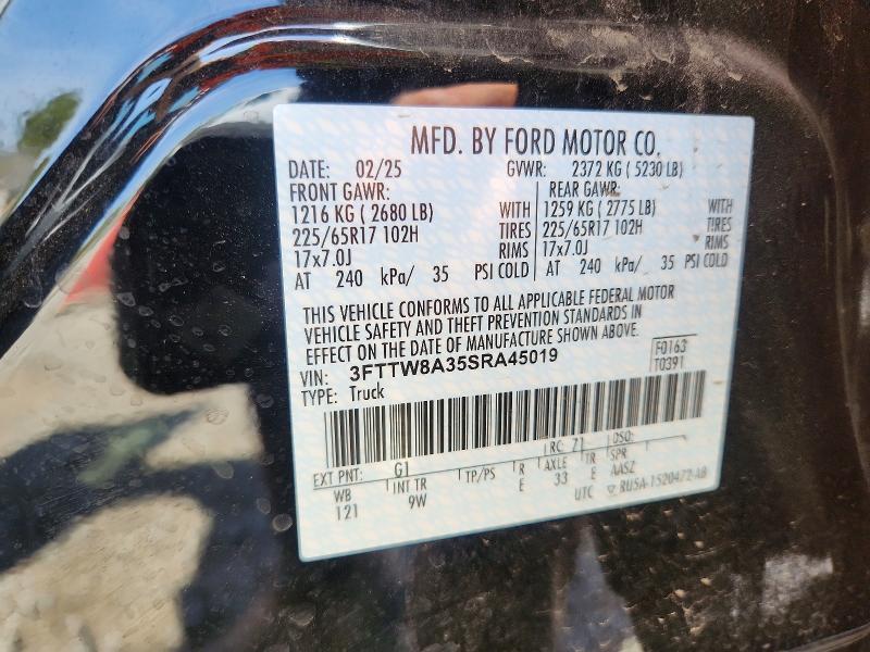2025 Ford Maverick მანქანა იყიდება აუქციონზე, vin: 3FTTW8A35SRA45019, აუქციონის ნომერი: 55809086
