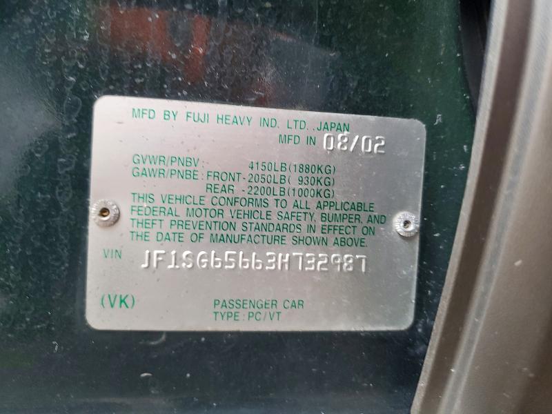 Aukcja sprzedaży 2003 Subaru Forester, vin: JF1SG65663H732987, numer aukcji: 57626546