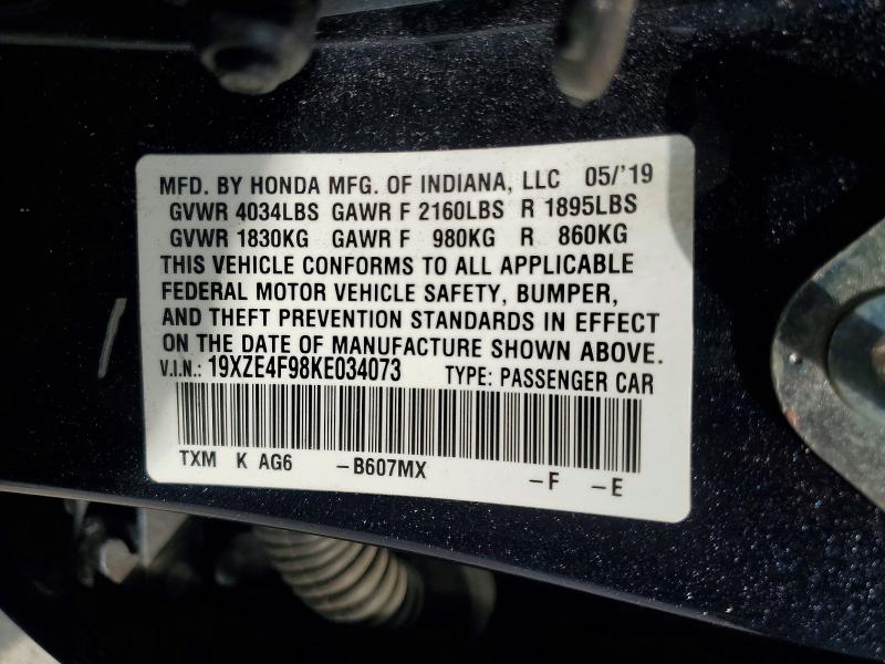 Продаж на аукціоні авто 2019 Honda Insight, vin: 19XZE4F98KE034073, номер лоту: 56322266
