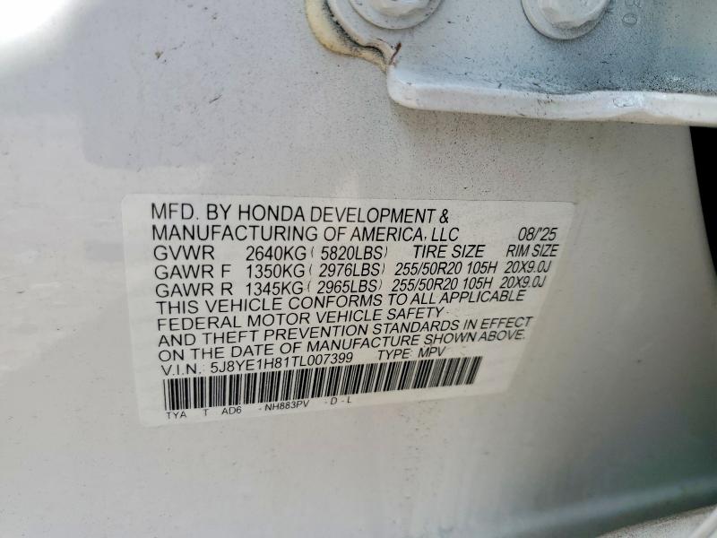 59071206 :رقم المزاد ، 5J8YE1H81TL007399 vin ، 2026 Acura Mdx مزاد بيع