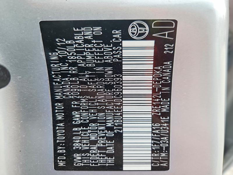 Продаж на аукціоні авто 2013 Toyota Corolla, vin: 2T1BU4EE4DC960393, номер лоту: 59537816