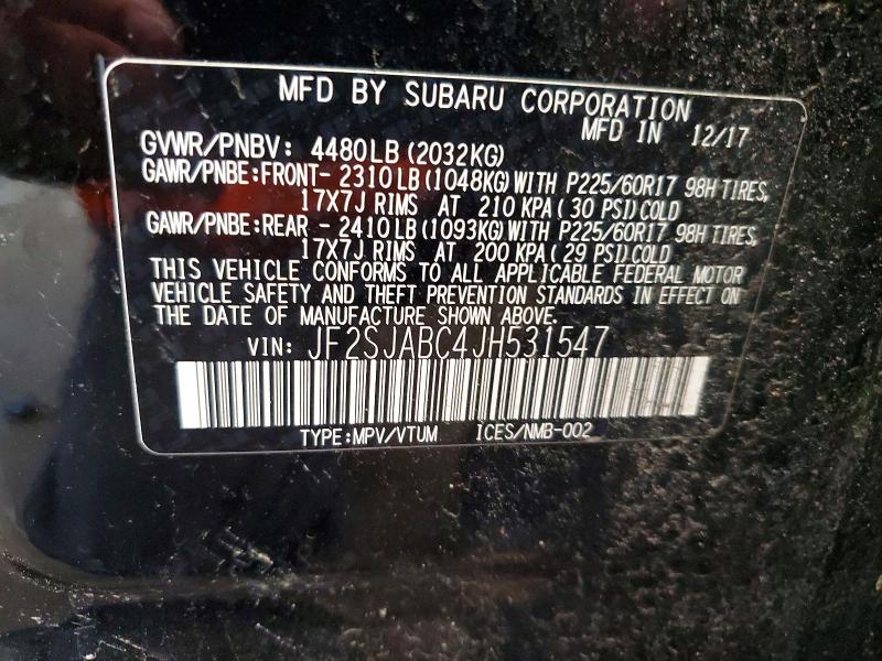 Aukcja sprzedaży 2018 Subaru Forester, vin: JF2SJABC4JH531547, numer aukcji: 58963156
