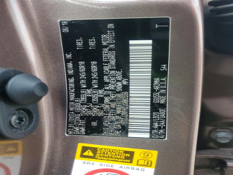 Aukcja sprzedaży 2018 Toyota Highlander, vin: 5TDJZRFH2JS882556, numer aukcji: 57956186