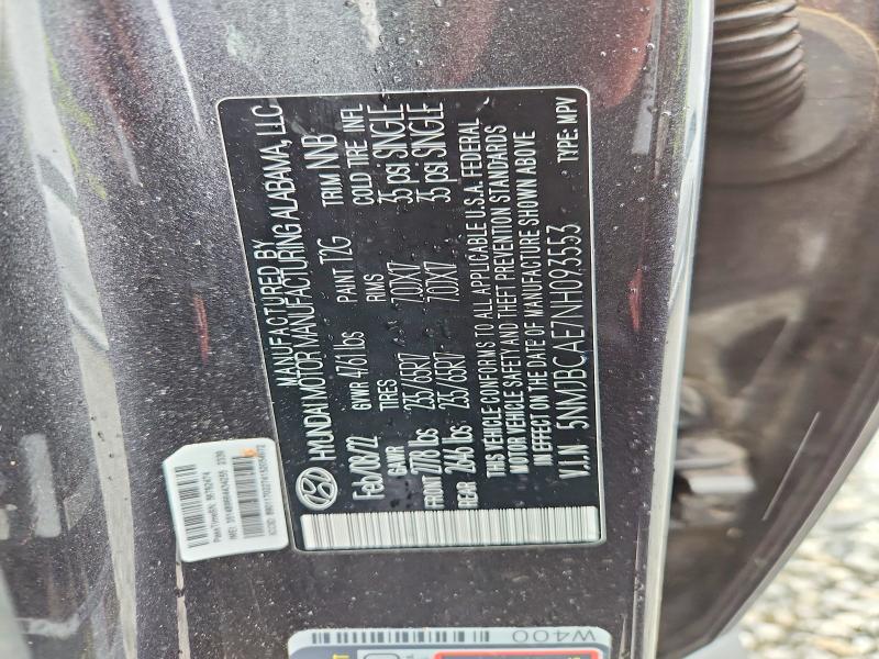 Продажа на аукционе авто 2022 Hyundai Tucson, vin: 5NMJBCAE7NH093553, номер лота: 57856956
