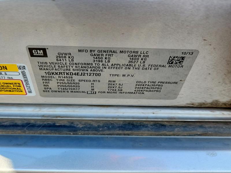 2014 Gmc Acadia მანქანა იყიდება აუქციონზე, vin: 1GKKRTKD4EJ212700, აუქციონის ნომერი: 56930666