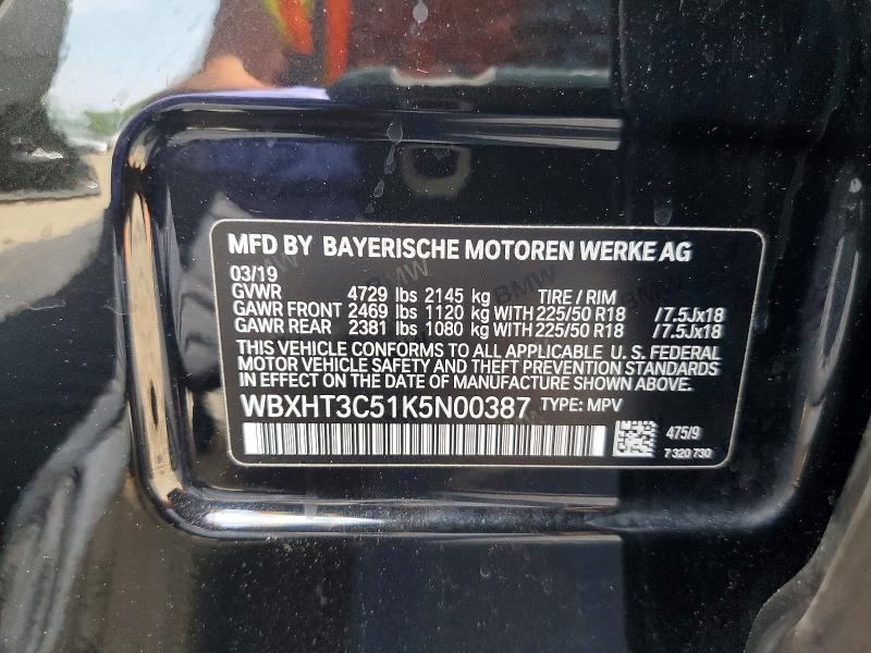 58511716 :رقم المزاد ، WBXHT3C51K5N00387 vin ، 2019 Bmw X1 مزاد بيع