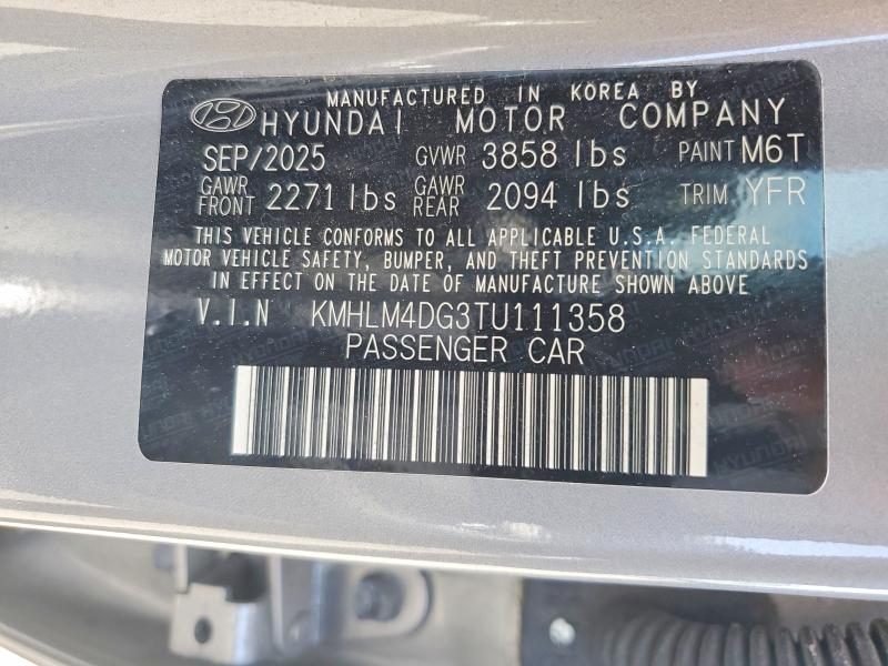 Продажа на аукционе авто 2026 Hyundai Elantra, vin: KMHLM4DG3TU111358, номер лота: 59532366