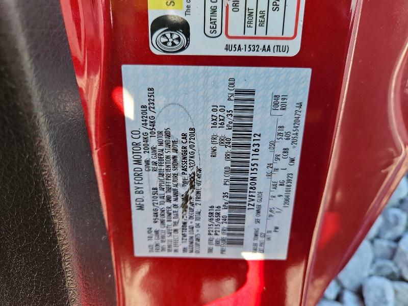 2005 Ford Mustang მანქანა იყიდება აუქციონზე, vin: 1ZVFT80N155116312, აუქციონის ნომერი: 57465116
