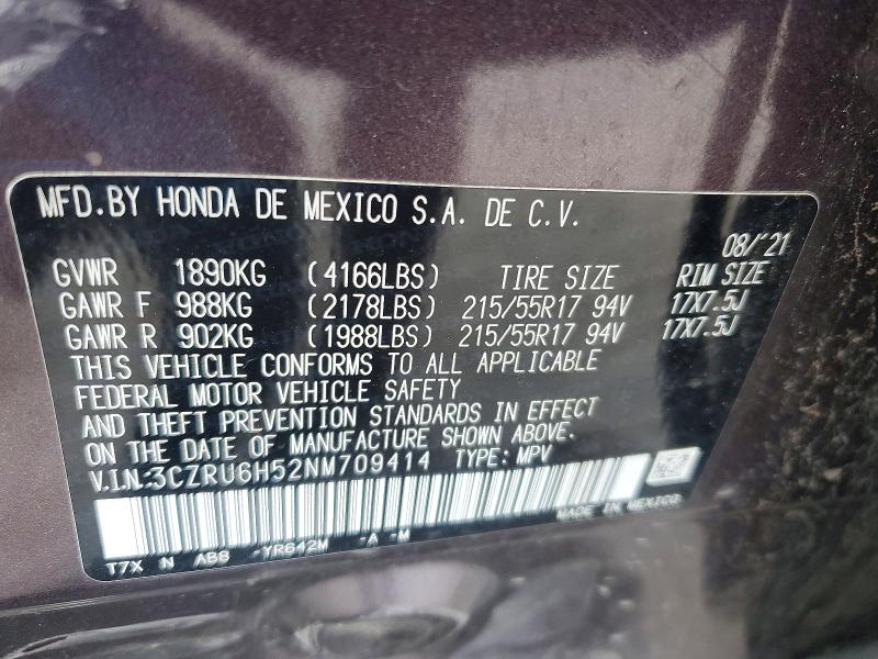 Aukcja sprzedaży 2022 Honda Hr-v, vin: 3CZRU6H52NM709414, numer aukcji: 58184906