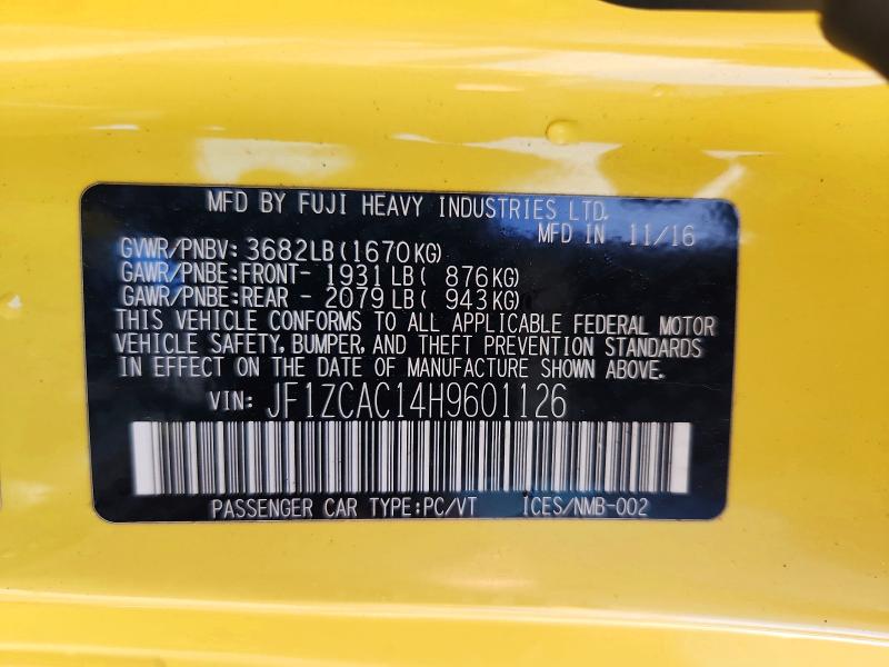 56640516 :رقم المزاد ، JF1ZCAC14H9601126 vin ، 2017 Subaru Brz مزاد بيع
