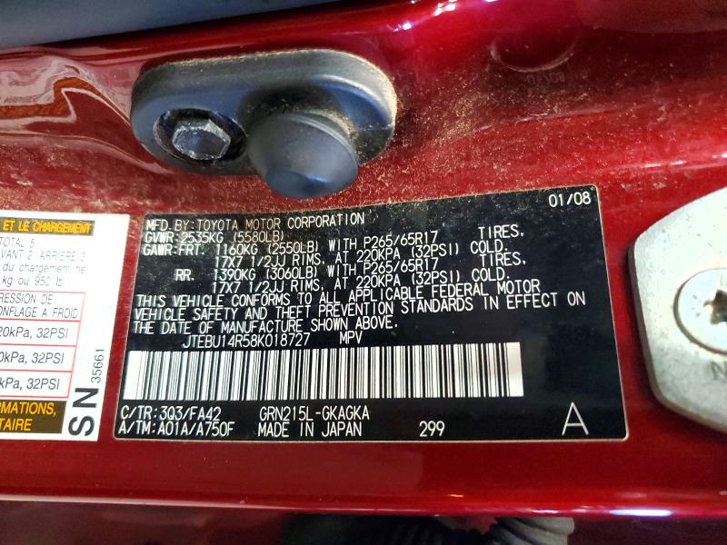 Продажа на аукционе авто 2008 Toyota 4runner, vin: JTEBU14R58K018727, номер лота: 57698936