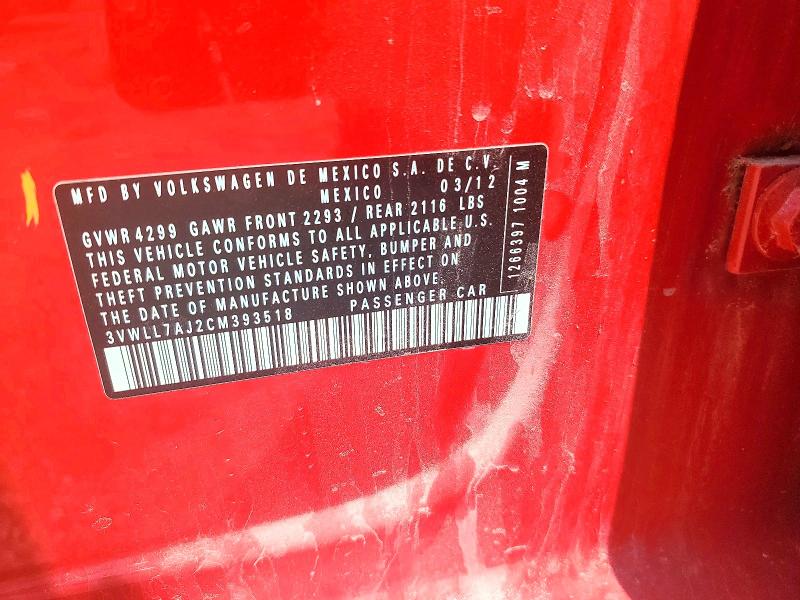 Продажа на аукционе авто 2012 Volkswagen Jetta, vin: 3VWLL7AJ2CM393518, номер лота: 59176476