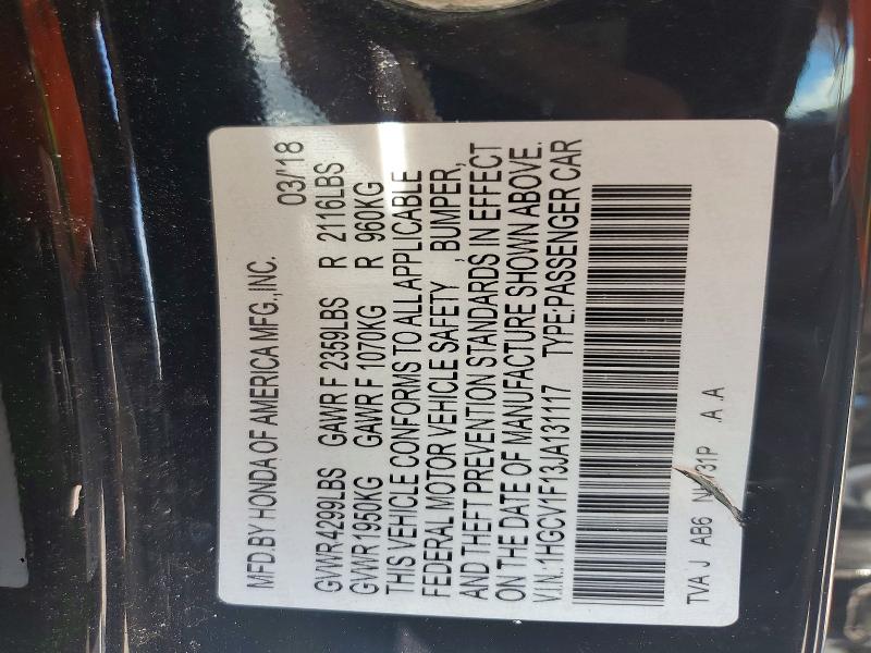 Aukcja sprzedaży 2018 Honda Accord, vin: 1HGCV1F13JA131117, numer aukcji: 55986246