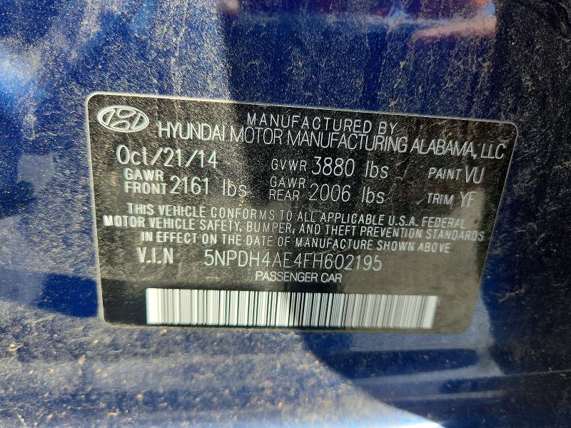 Продажа на аукционе авто 2015 Hyundai Elantra, vin: 5NPDH4AE4FH602195, номер лота: 56441396