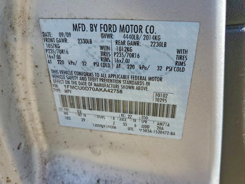 Aukcja sprzedaży 2010 Ford Escape, vin: 1FMCU0D70AKA42758, numer aukcji: 58778666