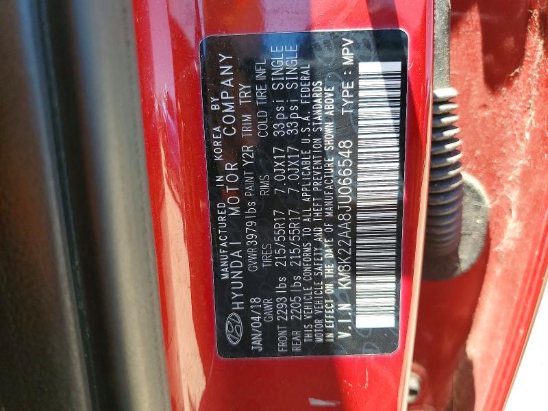55750356 :رقم المزاد ، KM8K22AA8JU066548 vin ، 2018 Hyundai Kona مزاد بيع