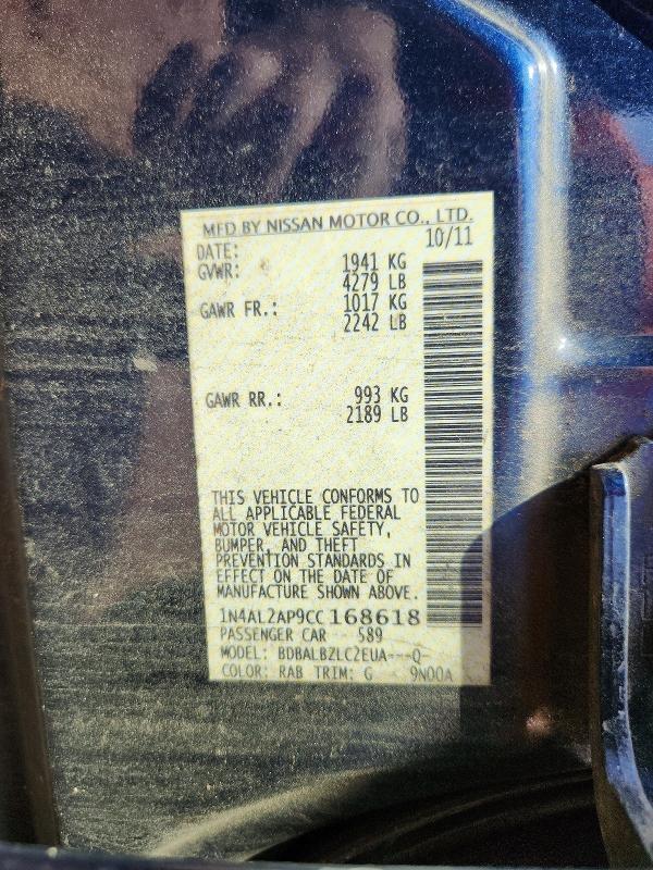 2012 Nissan Altima მანქანა იყიდება აუქციონზე, vin: 1N4AL2AP9CC168618, აუქციონის ნომერი: 55526756